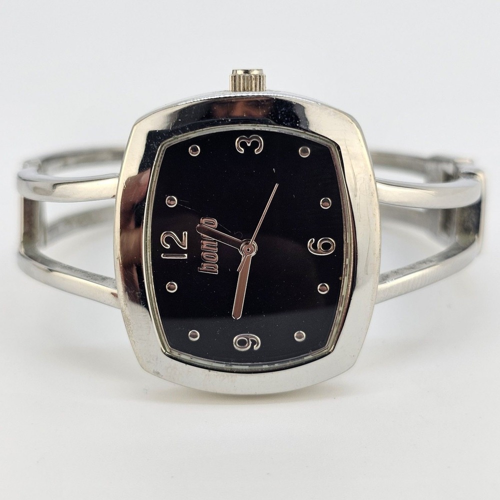 34MM Women's Bracelet Cuff Watch Black Dial Gray Bands 6" Wrist New Battery